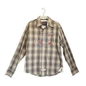 English Laundry Women's Plaid Embroidered Long Sleeve Button Shirt - Sz M